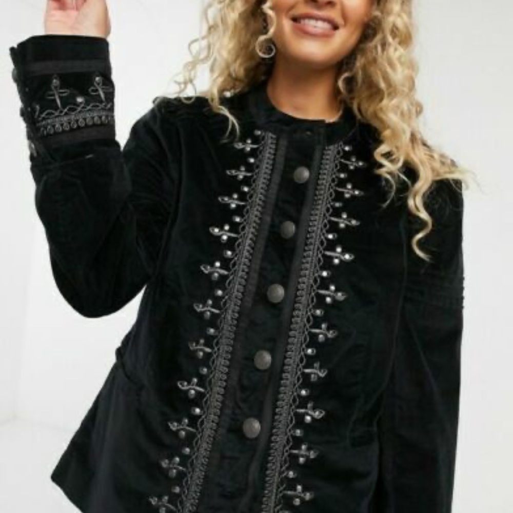 Free People  Women's Black Maven Studded and Embroidered Velvet Jacket Size XS